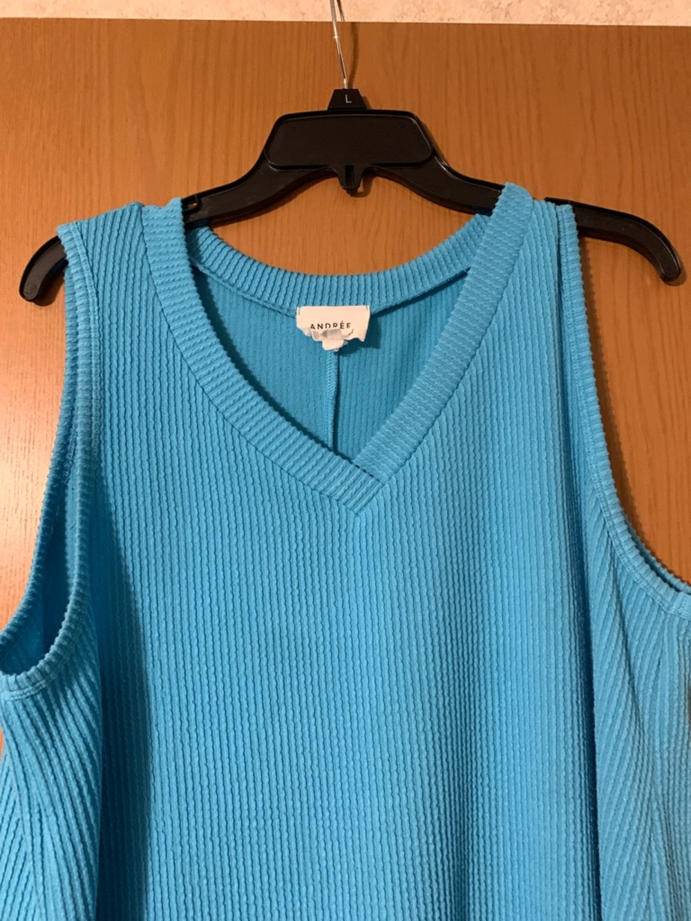 Andree Turquoise Ribbed V-Neck Sleeveless Midi Dress - Picture 3 of 5